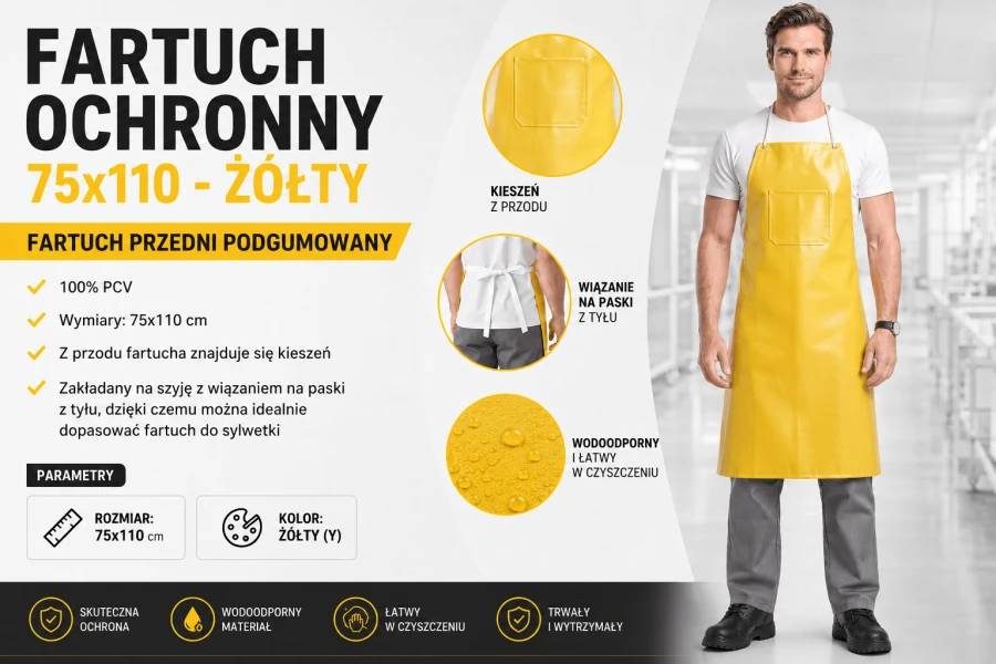 Fartuch ochronny przedni wiązany wzmocniony poliestrem - 75x110 - ŻÓŁTY