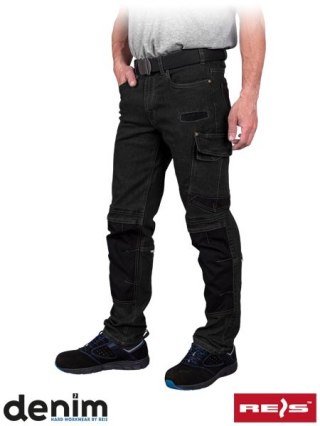 Wytrzymałe elastyczne spodnie robocze bawełna odblaski JEANS303-T B