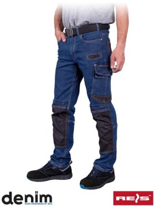 Wytrzymałe elastyczne spodnie robocze bawełna odblaski JEANS303-T GB