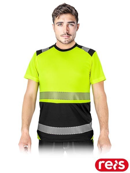 T-shirt ostrzegawczy z siateczki, męski - ŻÓŁTO-CZARNY REIS